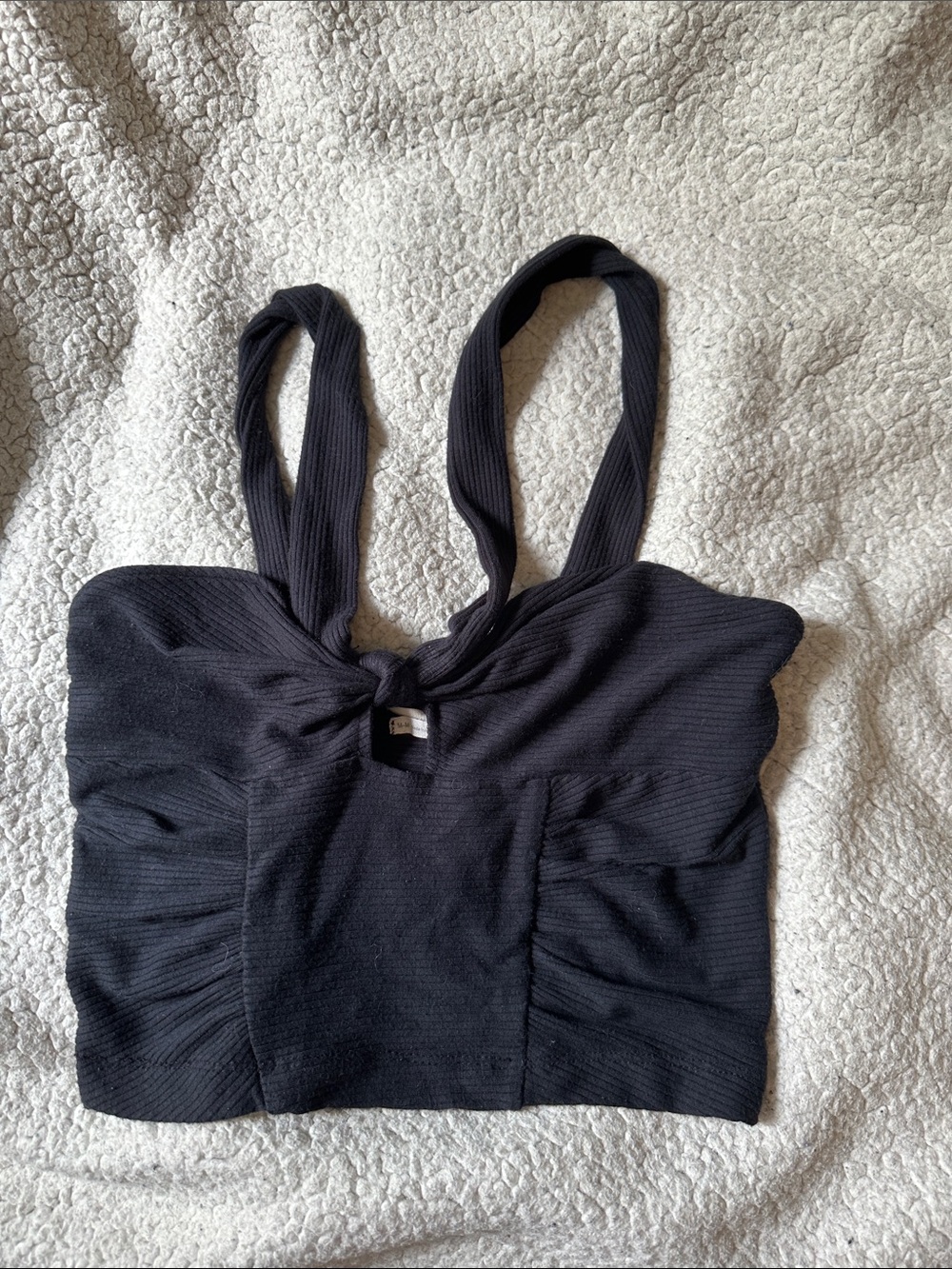 Urban Outfitters Black Ribbed Tie-Front Crop Top